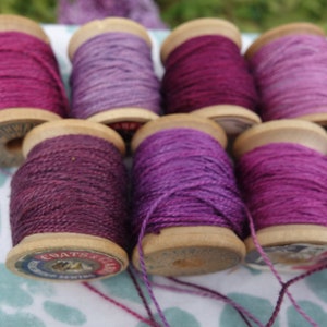 Silk Embroidery Thread Purple Pink and Lavender Natural Dye on 11 Vintage Wood Spools Dyed with Cochineal and Indigo 10 Yards Each Spool image 7