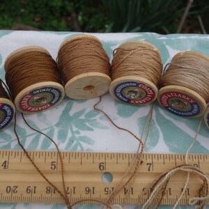 Silk Embroidery Threads Naturally Dyed on 6 Vintage Wooden Spools Dark Medium and Pale Brown Shades Dyed with Walnut Hulls 20 Yards Each image 2