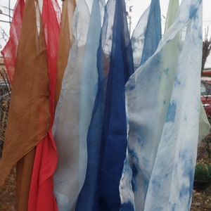 Silk Gauze Fabrics 10x 28 to 28x 40 Plant Dyes 9 Pieces Silk Naturally Dyed with Indigo Walnuts and Madder Blue Red Brown Silk Gauze zdjęcie 3