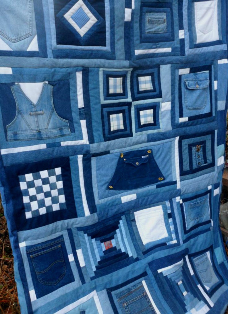 Blue Jean Quilt Patchwork Sampler Upcycled Denim 60x Etsy
