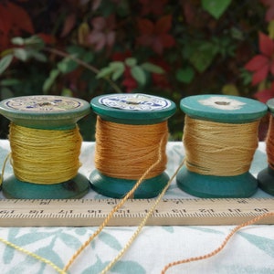 Silk Thread for Embroidery and Stitching Natural Dye on 10 Small Vintage  Wooden Spools Hand Dyed with Coreopsis Madder Indigo 10 Yards Each