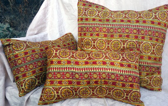 Silk Sari Pillow Covers Gold Yellow Red Vintage Saree Silk Set Etsy