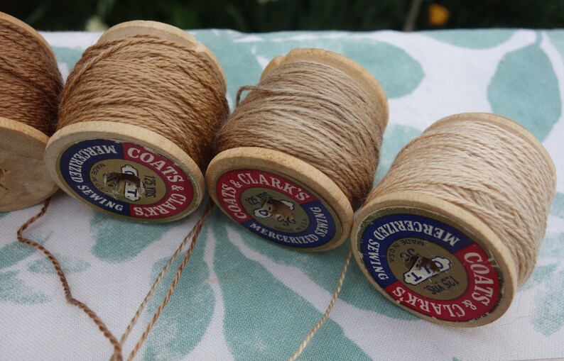 Silk Embroidery Threads Naturally Dyed on 6 Vintage Wooden Spools Dark Medium and Pale Brown Shades Dyed with Walnut Hulls 20 Yards Each image 5