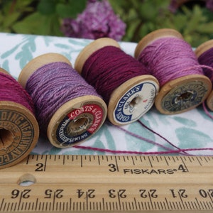 Silk Embroidery Thread Purple Pink and Lavender Natural Dye on 11 Vintage Wood Spools Dyed with Cochineal and Indigo 10 Yards Each Spool image 4