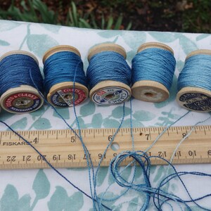 Silk Embroidery Thread Natural Dye on 7 Vintage Wooden Spools Shades of Light Medium and Dark Blue Dyed with Natural Indigo 20 Yards Each image 9