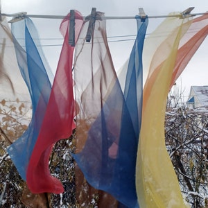 Organza Silk Fabric 7 Pieces Natural Plant Dyes Blue Yellow Orange Brown Dyed with Indigo Walnut and Madder Dye 14x 24 to 16x 36 Destash image 5