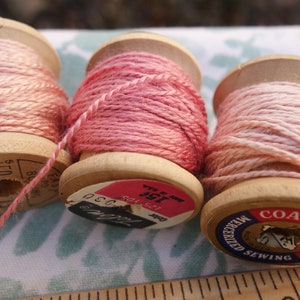 Silk EmbroideryThread on 7 Vintage Wooden Spools Light Shades of Pink Naturally Dyed with Madder Roots and Cochineal 10 Yards Each Spool image 8