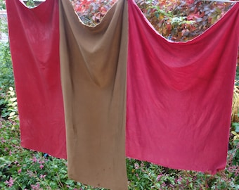 Naturally Dyed Silk Fabrics Crepe de Chine and Charmeuse Silk Red and Warm Brown 15"x 36" to 20 x 40" Dyed with Walnuts and Madder 3 Pieces