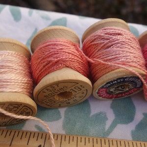 Silk EmbroideryThread on 7 Vintage Wooden Spools Light Shades of Pink Naturally Dyed with Madder Roots and Cochineal 10 Yards Each Spool image 6