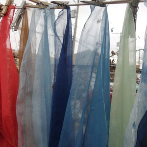 Silk Gauze Fabrics 10x 28 to 28x 40 Plant Dyes 9 Pieces Silk Naturally Dyed with Indigo Walnuts and Madder Blue Red Brown Silk Gauze zdjęcie 7