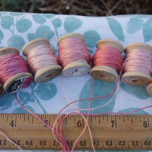 Silk EmbroideryThread on 7 Vintage Wooden Spools Light Shades of Pink Naturally Dyed with Madder Roots and Cochineal 10 Yards Each Spool image 9