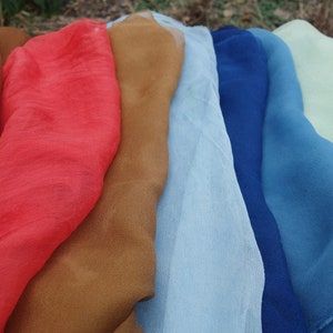 Silk Gauze Fabrics 10x 28 to 28x 40 Plant Dyes 9 Pieces Silk Naturally Dyed with Indigo Walnuts and Madder Blue Red Brown Silk Gauze image 9