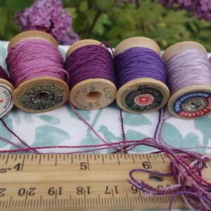 Silk Embroidery Thread Purple Pink and Lavender Natural Dye on 11 Vintage Wood Spools Dyed with Cochineal and Indigo 10 Yards Each Spool image 5