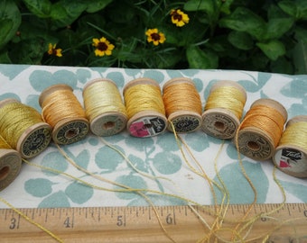 Silk Embroidery Thread Natural Plant Dyes Yellow and Orange Silk on 10 Vintage Wooden Spools Dyed with Garden Flowers 10 Yards Each Spool