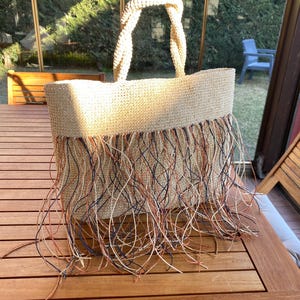 Gehäkelte Bast Einkaufstasche | Stroh Fransen Strand gewebte Umhängetasche | Boho XL Tasche
