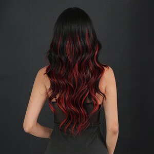 Black & Red Long Wavy Wig, Red Wig, Black Wig, Long Wavy Wig, Wig, Wigs, Cosplay Wig, Party Wig, Synthetic Wig image 4