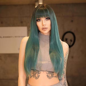Ombre Dark Green Wig, Green Wig, Wig, Wigs, Wig With Bangs, Long Wig, Cosplay Wig, Synthetic Wig