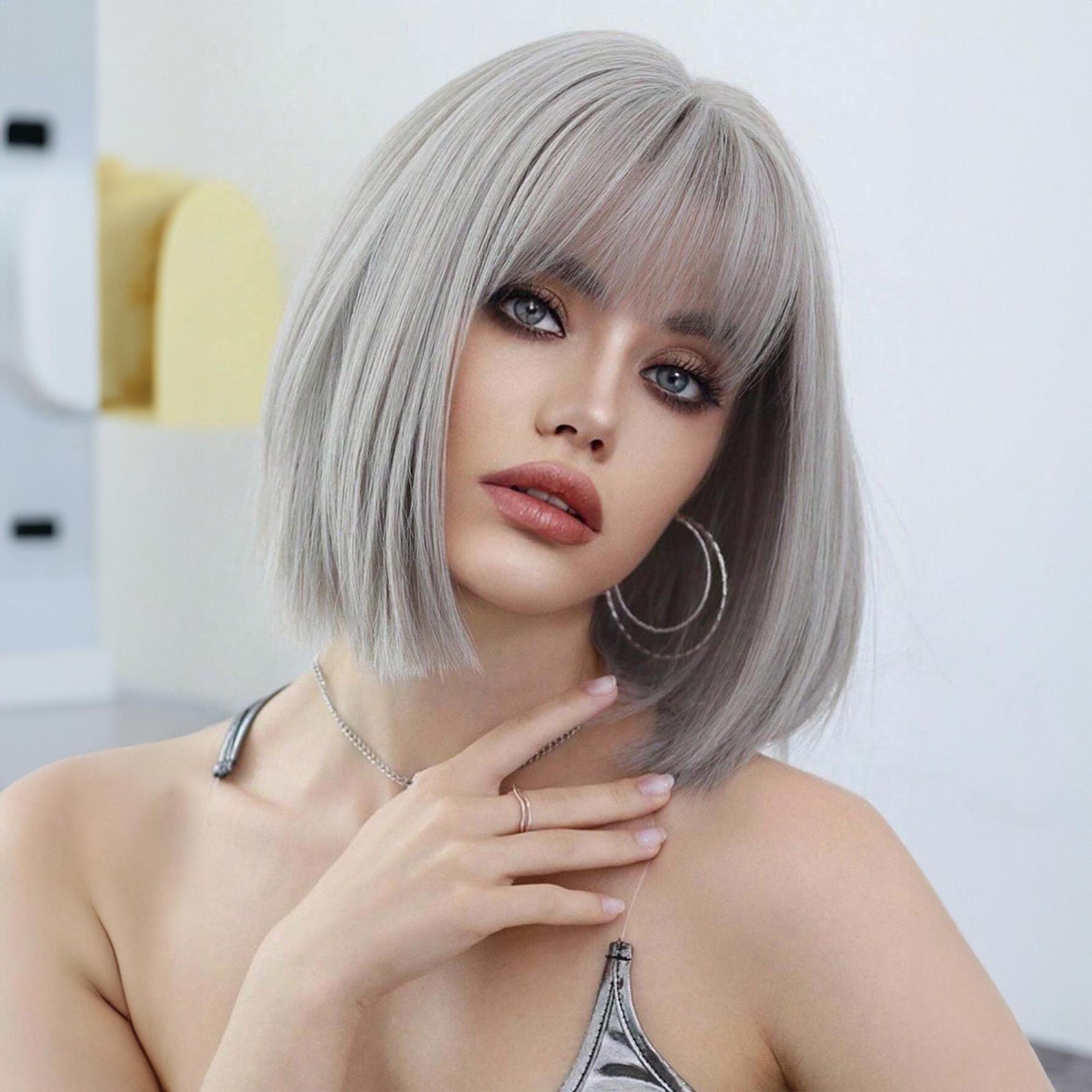 15+ Grey Bob Wig Grey Bob Wig, Grey Wig, Short Wig, Short Bob Wig, Wig With Bangs