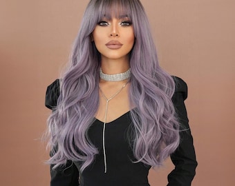 コスプレウィッグ 紫 ウィッグ ロング ロングウェーブパープルウィッグ
