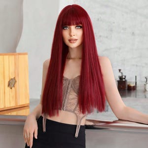 Red Wig, Long Red Wig, Long Red Hair Wigs, Wig, Wigs, Wigs With Bang, Long Wig, Cosplay Wig, Party Wig, Synthetic Wig