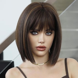 Dark Brown Wig, Brown Wig, Brown Bob Wig, Short Wig, Short Bob Wig, Wig With Bangs,  Costume Wig, Cosplay Wig, Synthetic Wig