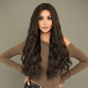 Black Wig, Long Black Wavy Wig, Long Curly Wig, Curly Wig, Wavy Wig, Wig, Wigs, Daily Wig, Cosplay Wig, Synthetic Wig