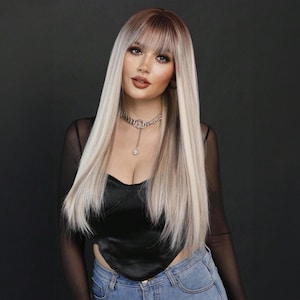 Platinum Blonde Wig, Blonde Wig, Brown Blonde Wig, Daily Wig, Wigs, Long Straight Wig, Cosplay Wig, Wig With Bangs, Costume Wig