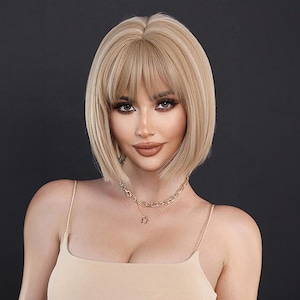 Blonde Short Wig, Short Wig, Short Bob Wig, Wig With Bangs, Costume Wig, Cosplay Wig, Synthetic Wig