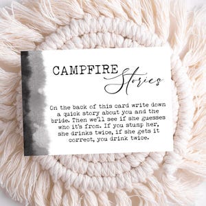 Cartes récit feu de camp, activité EVJF, jeu à boire, jeu histoire, activité de camping, jeu pour la mariée, téléchargement numérique, fichier imprimable