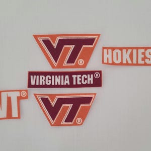 Set of 5 Virginia Tech State University Hokies Football Logo Patches Hand Cut Fabric Iron On Appliques for Shirt Tote Bag Orange Maroon