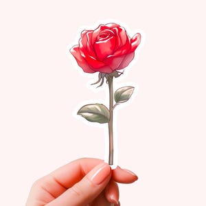 romantic floral red rose waterproof hand drawn sticker botanical aesthetic flower sticker for journaling vintage style rose flower decal