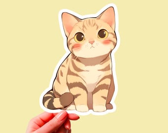 Tabby Cat Sticker: Kawaii Vinyl Decal for Laptop, Water Bottle