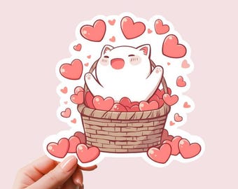 cat sticker, Cat lover sticker, Kawaii cat design, Gift for cat lovers, Valentine’s Day cat sticker, Waterproof cat sticker, Laptop sticker