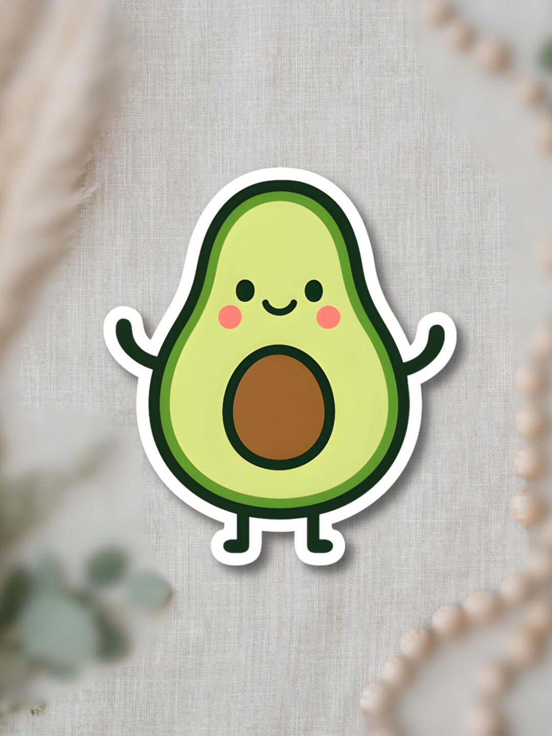 Kawaii Avocado Sticker | Cute Fruit Vinyl Decal | Happy Food Sticker ...