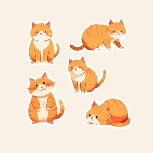 Cute Orange Tabby Cat Sticker Pack Kawaii Cartoon Cat Vinyl Stickers for Laptop Water Bottle Journal Cat Lover Gift Cat Moms