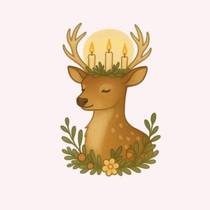 Candle Deer Sticker | Cottagecore Forest Animal Vinyl Sticker | Cozy Aesthetic Sticker for Journal, Laptop, Water Bottle, Gift Idea