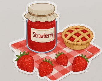 Strawberry Jam Vinyl Sticker: Cottagecore Kitchen Decor