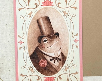 Victorian Portrait Frog Greeting Card - Cottage Core Birthday Card - Cute Aesthetic Vintage Frog Artwork - Funny Animal Card For A Friend