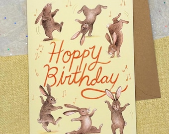 Cute Hoppy Birthday Card - Dancing Bunnies Greeting Card For Loved One - Happy Birthday Card For Animal Lover - Funny Bunny Rabbit Card