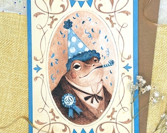 Personalized Victorian Portrait Frog Birthday Card - Cottage Core Birthday Card - Cute Aesthetic Vintage Frog Artwork - Custom Birthday