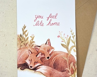 Cute Fox Valentines Day Card for Her - Adorable Anniversary Card For Nature Lover - Woodland Art Love Card For Husband - Blank Greeting Card