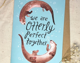 Cute Otter Valentine Card - Sea Animal Lover Anniversary Card - Romantic Otter gift for girlfriend - Anniversary Love Card for Boyfriend