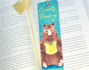 Cute Handmade Bear Bookmark - Cozy Bear Reading Bookmark With Tassel - Woodland Whimsy Book Lover Gift - Adorable Cottagecore Book Worm Gift