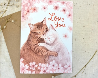 Cat Anniversary Card - Adorable Cat Valentines Gift For Girlfriend- Cat Mom Anniversary Card - Cat Dad Love Card - Cute Valentines Day Card