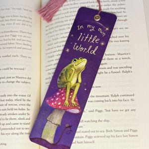 Frog on a Mushroom Bookmark - Cute Animal Bookmark Whimsical Artwork - Cottagecore Bookish Gift For Reader - Whimsigoth Art Frog Lover Gift