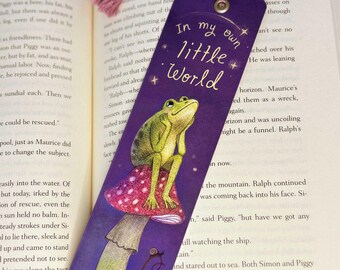 Frog on a Mushroom Bookmark - Cute Animal Bookmark Whimsical Artwork - Cottagecore Bookish Gift For Reader - Whimsigoth Art Frog Lover Gift