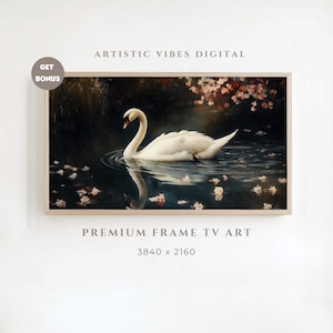 Swan Lake Frame TV Art – Elegant Vintage Oil Painting Download, Dark Floral Nature Decor for Samsung Frame TV