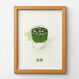Minimal Matcha Wall Art Print, Japanese Green Tea Illustration, Iced Matcha Poster – Matcha Kitchen Decor, Modern Cafe Art, Printable Art