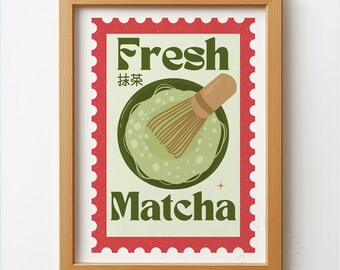 Frischer Matcha-Tee Poster Digitaler Download Druckbare Küche Wandkunst Japanischer Stil Minimal Design