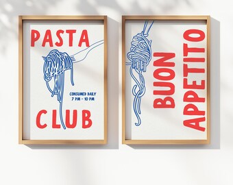 Pasta Club Buono Appetito Kitchen Wall Art Printable Digital Poster Set Italian Food Decor